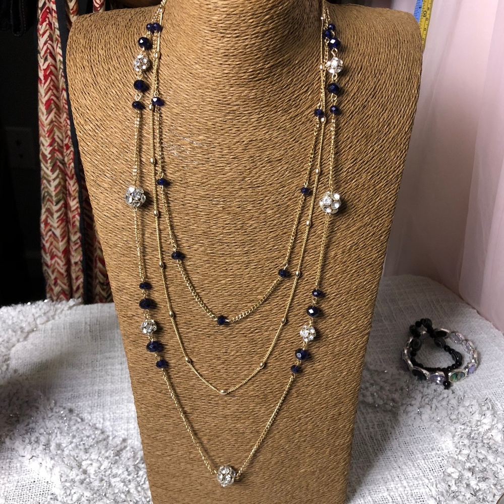 Layered gold tone rhinestone‎ ball necklace